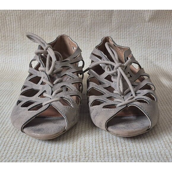 MIA Sandals Cutout Peep Toe Lace Up Gold/ Taupe Comfort Ladies Size 8.5M - Picture 3 of 9
